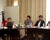 De izq. a dcha., la Prof. Suárez López, el Prof. Dr. Carbonell Mateul, el Prof. Basso, D. Leopoldo Puente Rodríguez y el Prof. Dr. Rodríguez Horcajo.