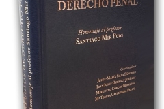 Univ. de Barcelona, Fac. de Derecho, 14-15 dic. 2017: Jornadas Internacionales en honor del Prof. Mir Puig por su 70º aniversario y entrega del Libro Homenaje en español y de la Festgabe alemana. Portada del LH en español.