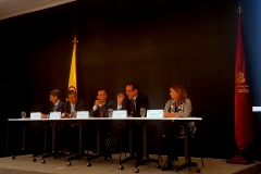 Imágenes de la cuarta mesa, compuesta, de izq. a dcha., por los Profs. Dres. Basilico, Sotomayor Acosta, Martínez Sánchez (moderador), Modolell González y Olaizola Nogales.