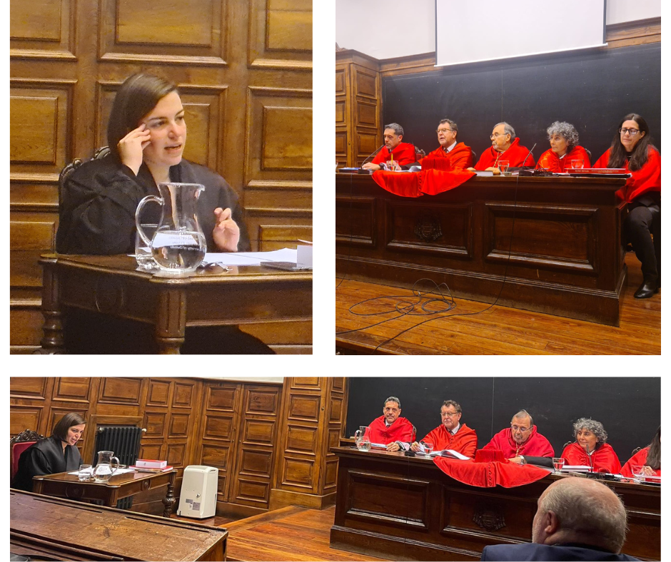 Miembros del Tribunal, de izq. a der.: Prof. Dr. Fernández Teruelo, Prof. Dr. Vervaele, Prof. Dr. Dr. h. c. mult. Luzón Peña* (Presidente del Tribunal) y Prof. Dra. Pérez Cepeda.